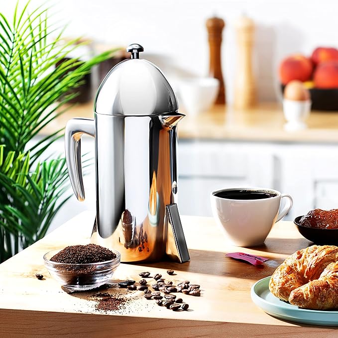 Custom-Style Double Wall French Coffee Press, 34-Ounce, Stainless Steel (Retro)