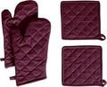 Native Fab 4 Piece Set - 2 Oven Mitts & 2 Potholders, Heat Resistant, 100% Cotton, Quilted Design, Non-Slip Grip, Machine Washable, Ideal for Baking, Cooking, BBQ, Kitchen Protection - Burgundy Wine