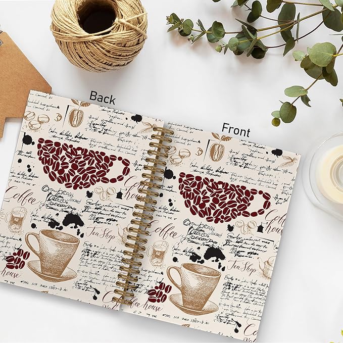 Coffee Spiral Notebook, Coffee Lover Gifts, Coffee Bean Notebook, Coffee Themed Journal Notebooks for School Work, Coffee House Office Supplies Gifts for Coffee Drinkers Women Men, 5.5x8.3Inch
