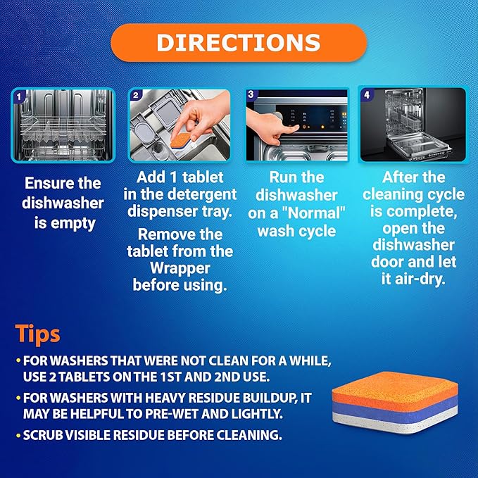 Dishwasher Cleaner Deodorizer Descaler Tablets - 56 Tabs - 1 Plus Year Supply - Extra Scented Deep Cleaning Sanitizer Pods - Remove Hard Water - Contain Citric Acid Heavy Duty Septic Safe - Citrus