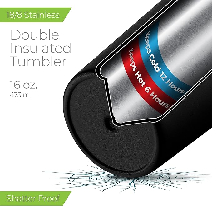 SIPX™ Triple-Insulated Tumblers - 16oz. Premium Modern Tumbler With Lid, insulated Cup Keeps Hot For 6 Hours, Stainless Steel Tumbler Made Of Sustainable Material, Coffee Travel Mug For Home & Office