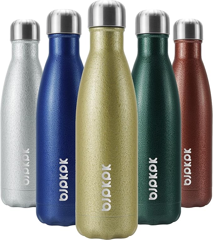 BJPKPK Insulated Water Bottles 17oz,Leak Proof Stainless Steel Water Bottle Keeps Cold for 24 Hours and Hot for 12 Hours, BPA Free,Gold