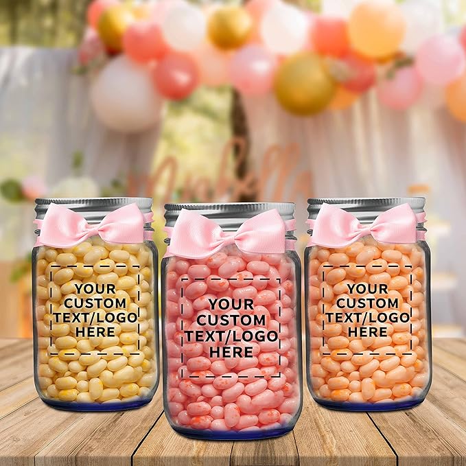 DISCOUNT PROMOS 10 Decorating Mason Jars Set, 12 oz. - Customizable Text, Logo - Canning, Aluminum Lid - Blue