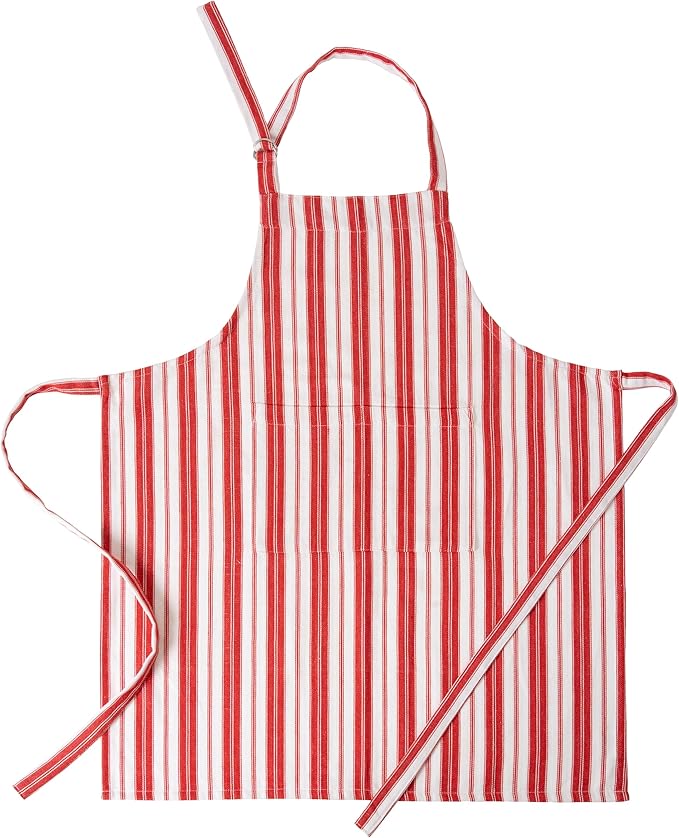 100% Cotton Apron For Men & Women -28 x 32 Inches – Chef Aprons – Useful When Cooking, Baking, Gardening – Adjustable Strap Around Waist & Neck With Pockets Bright Red Stripes