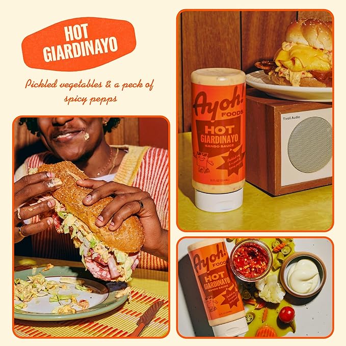 Ayoh Foods, Sando Sauce, Sandwich Sauce, (1-12 Ounce Bottle) - Creamy & Flavorful, Perfect for Sandwiches, Wraps & Dips, Created by Molly Baz (Hot Giardinayo)