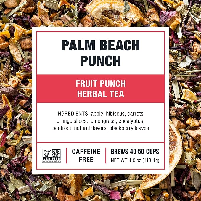 Tiesta Tea - Palm Beach Punch, Loose Leaf, Fruit Punch Herbal Tea, Caffeine-Free Tropical Blend with Apple, Carrots & Orange, Brew Hot or Iced, 4oz Refillable Tin, 50 Cups
