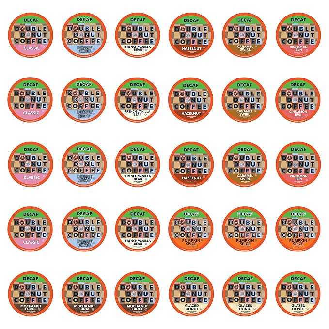 Double Donut Coffee Decaf Flavored Coffee, Variety Pack, 30 Count