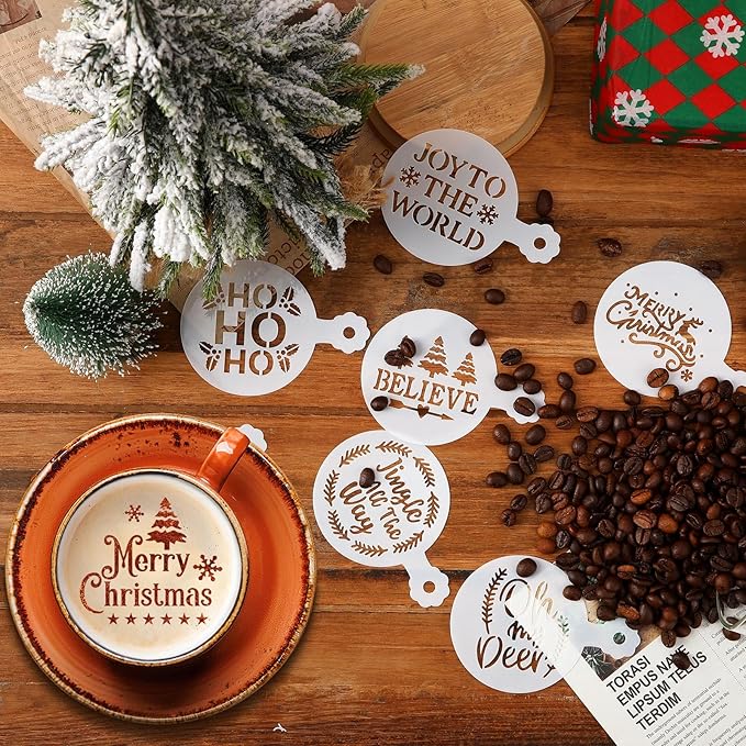 JULBEAR 36 Pieces Reusable Christmas Cake Stencils Templates Molds Tools for Christmas Holiday New Year Cookies Baking Painting Dessert Coffee Decoration