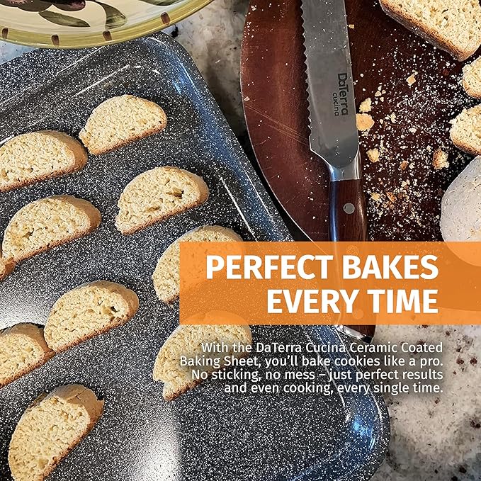 DaTerra Cucina - Nonstick Ceramic Coated Baking Sheet Twin Pack – 16" x 11" x 1" Professional Grade, PTFE, Cadmium, Lead & PFOA Free, Oven Safe, Ideal for Baking, Roasting & Cooking