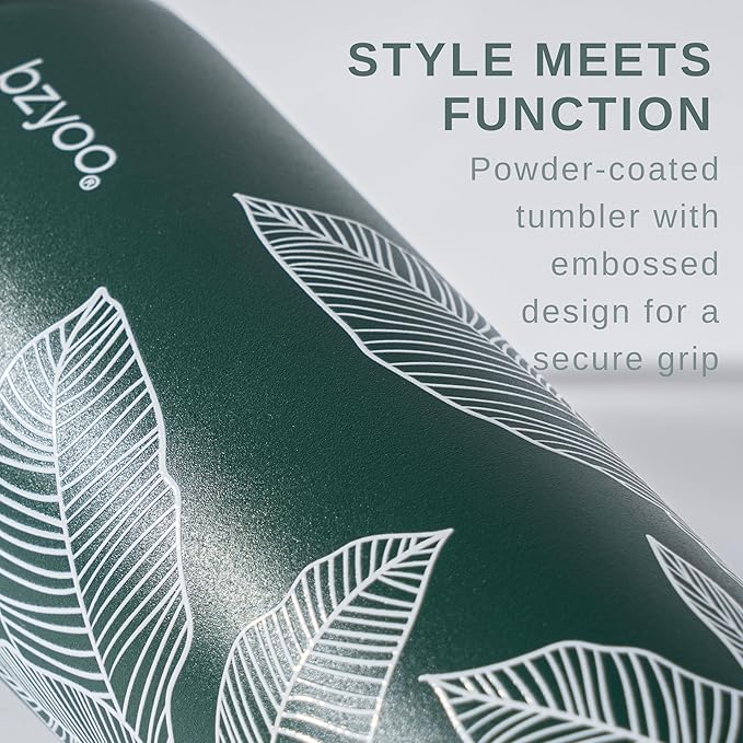 bzyoo SUP Double Wall Vacuum Insulated Tumbler with Straw and Lid Stainless Steel Water Bottle Travel Mug Cup Valentines Gifts For Him & Her, 24oz (710ml) Color: Leaf Green