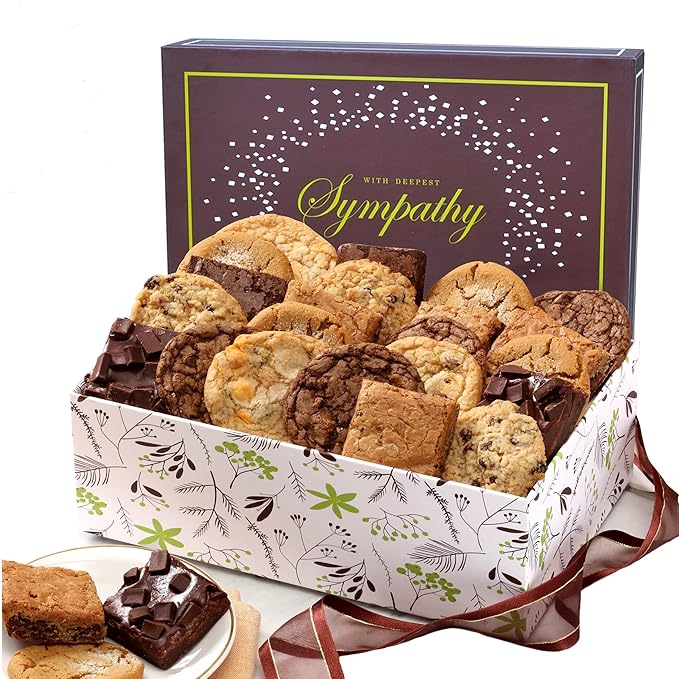 Broadway Basketeers Condolence Sympathy Gift Baskets, Fresh Baked Assorted Brownies & Cookies Gift Box, Individually Wrapped Desserts Care Package for Condolences, Memorial, Remembrance