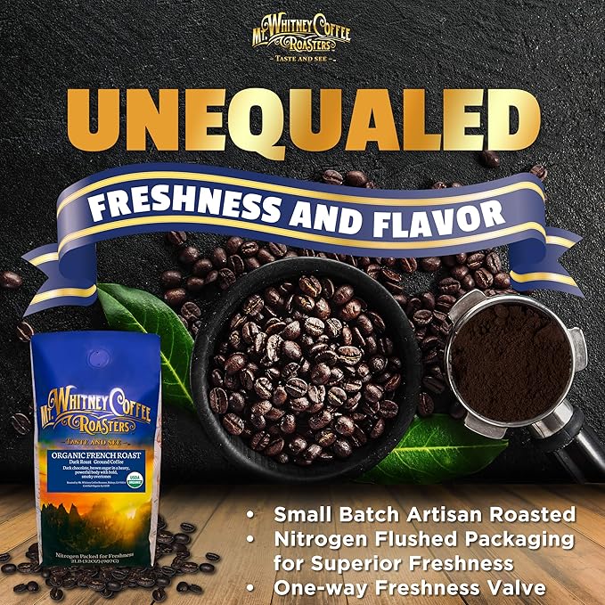 Mt. Whitney Organic French Roast, Dark Roast, Low Acid Coffee (Ground, 2 Lb)
