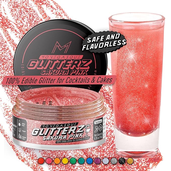 MONÉGASQUE Sakura Pink Edible Glitter for Drinks 10g – Pink Edible Glitter for Cakes & Cocktails – Halloween Drink Shimmer Powder – Sparkles for Drinks – Food & Cake Decorations Spray Sprinkles