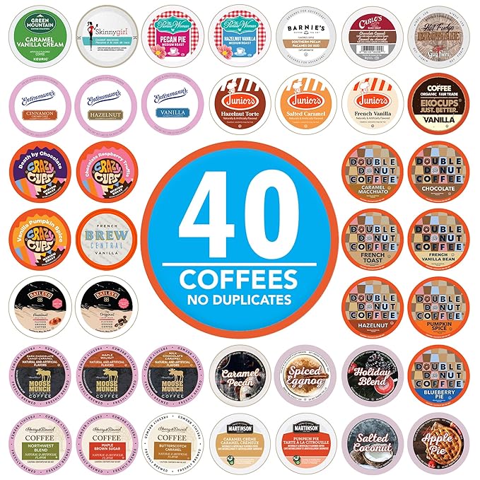 Crazy Cups Flavored Coffee Pods Variety Pack, Fully Compatible With All Keurig Flavored K Cups Brewers, Coffee Sampler, 40 Count