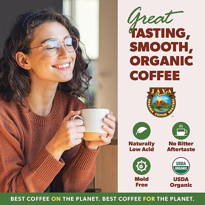 Low Acid Organic Coffee – Whole Bean, Mold-Free & Stomach Friendly by Java Planet, Espresso Blend Coffee, Dark Roast, Smooth Full Flavored, 2x1LB Bag