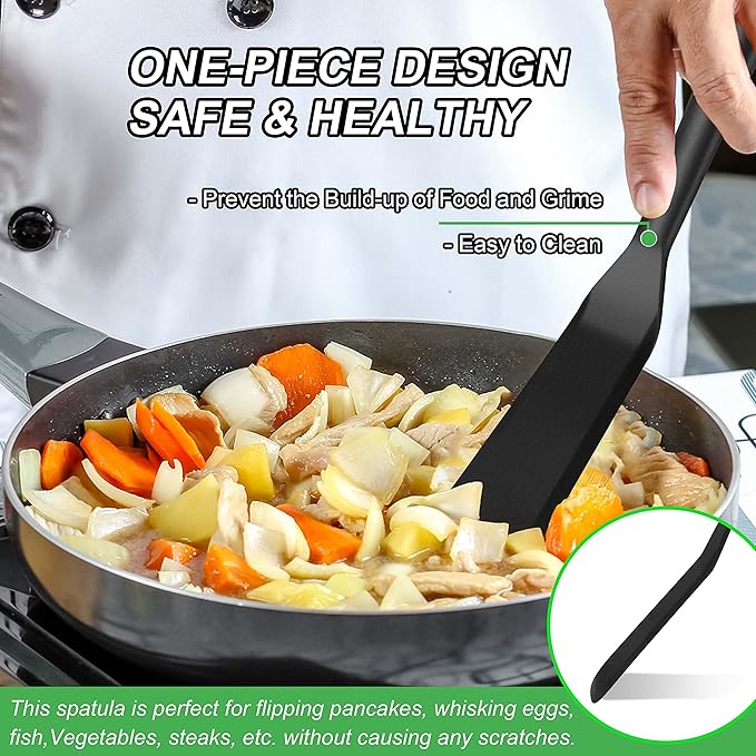 Anaeat Silicone Thin Spatula Set of 2 - Mini Brownie Serving Spatulas - Non Stick Spurtle Turner for Easy Cooking Eggs, Omelet, Pancake, Burgers, Pizza, Steak, Crepes, Heat Resistant & BPA Free