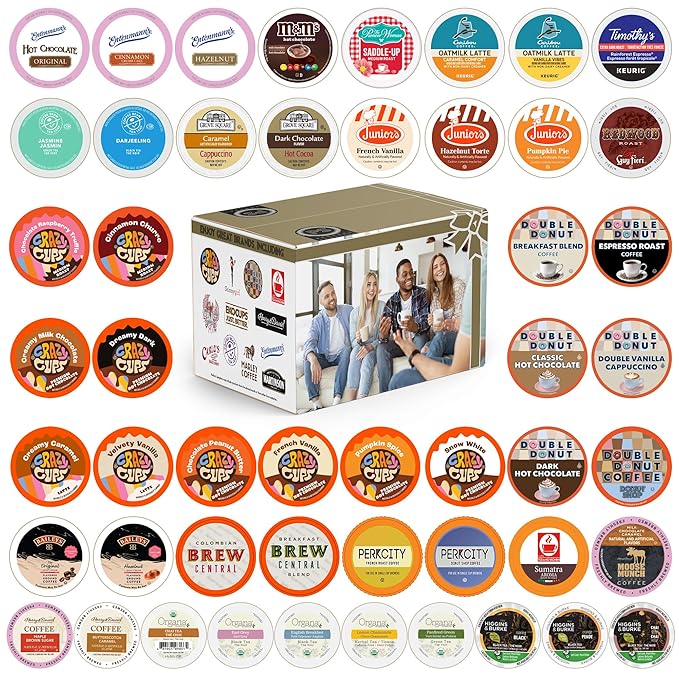 Custom Variety Pack Coffee, Tea, and Hot Chocolate Holiday Winter Sampler - Single Serve Pods for Keurig K-Cup Machines, 50 Assorted Flavors Party Mix(Pack of 1)