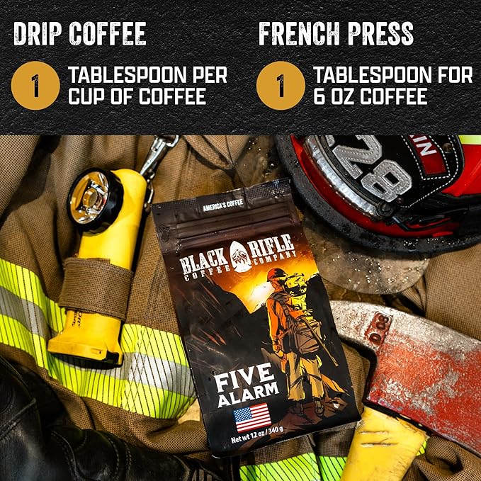 Black Rifle Coffee Company Ground Coffee Medium Roast - Roasted Blend Made from Pure Arabica Beans - Colombian & Brazilian Beans - Veteran Founded & American Made (Five Alarm, 12oz Bag)
