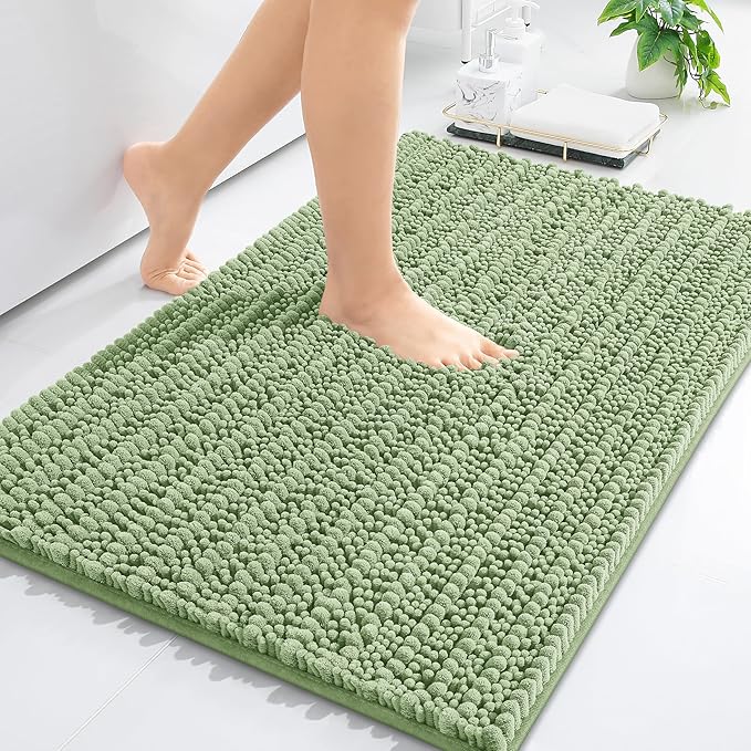Arotive Luxury Chenille Bathroom Rug Mat, Extra Soft Thick Absorbent Shaggy Bath Rugs, Non-Slip Machine Wash Dry, Plush Bath Mats for Bathroom, Shower and Tub, 34x21, Sage Green