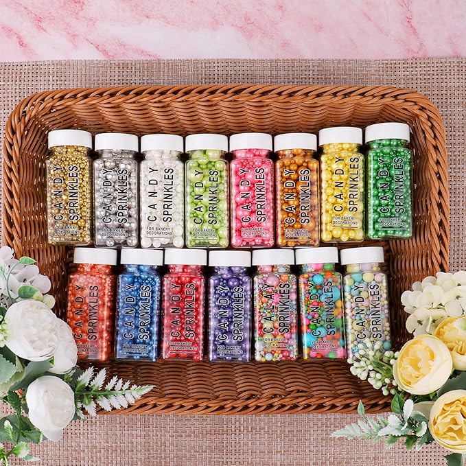 Red Pearl Sprinkles for Cake Decorating, 6 Sizes Mix Edible Sugar for Ice Cream Cupcake Cookies, Wedding Parties Birthday Cake Decorations 4.6 oz