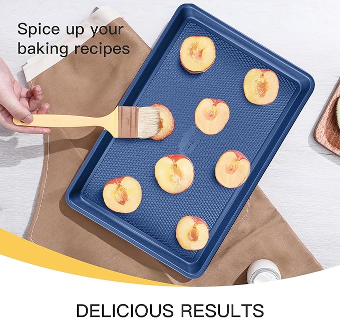 HONGBAKE Baking Sheet Pan Set, Cookie Sheets for Oven, Nonstick Half/Quarter/Jelly Roll Pans with Diamond Texture Pattern, Heavy Duty Cookie Tray, Dark Blue