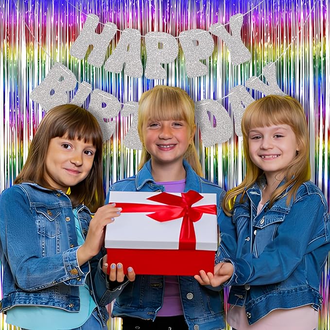BRAVESHINE Fringe Backdrop Tinsel Foil Curtains - 2 Pack Colorful Metallic Streamers Backdrops for Doorway Decor/80's/90's/Dance/Graduates/Rainbows-Theme/Candylands/Kids Birthdays Party Decorations