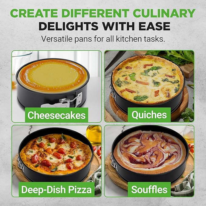 NutriChef 9 Inch Nonstick Cheesecake Springform Cake Pan | Stainless Steel Clasp & Removable Bottom | Durable Stainless Steel Cheesecake Pan | Easy to Clean | Includes 100 Parchment Papers | Black