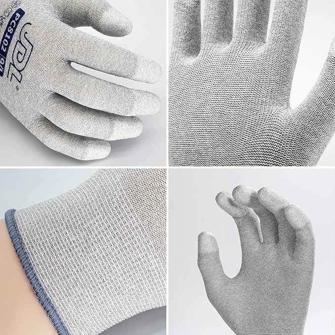 JDL ESD Work Gloves, Anti-Static Gloves for PC Building, 12 pairs, Computer Installation & Repair, High Resistance Carbon Fiber Gloves, Large