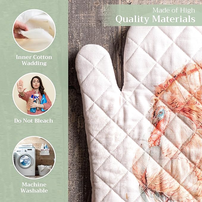 Maison d' Hermine Oven Gloves 100% Cotton Oven Mitt 7" x 13" with Loop Heat Resistant, BBQ, Cooking Gloves, Baking, Grilling, Kitchen, Handling Hot Pans (Pack of 1, Giving Thanks)