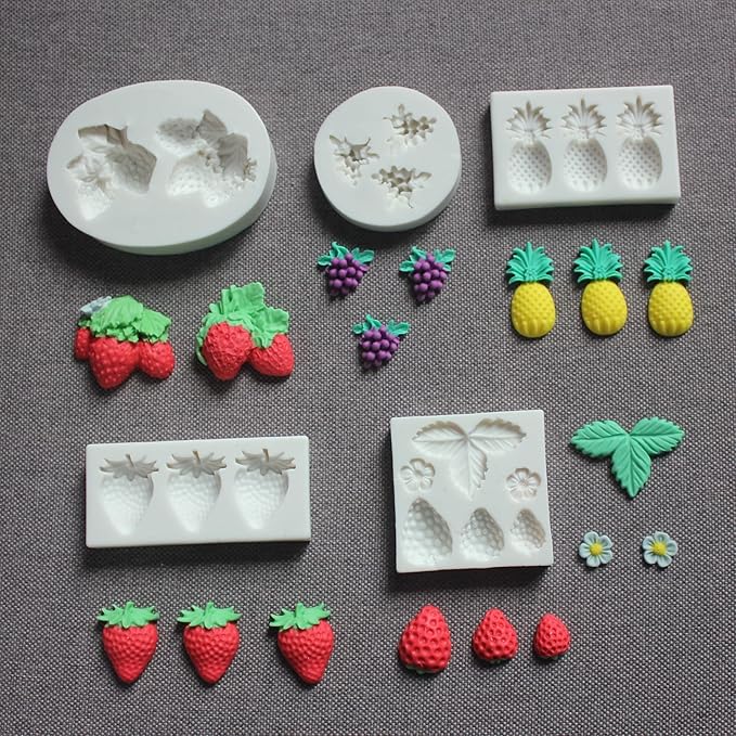 Lovely Small Items Silicone Fondant Molds Set For Cake Topper, Gumpaste, Candy & Chocolate, Polymer Clay and More (Fruits)