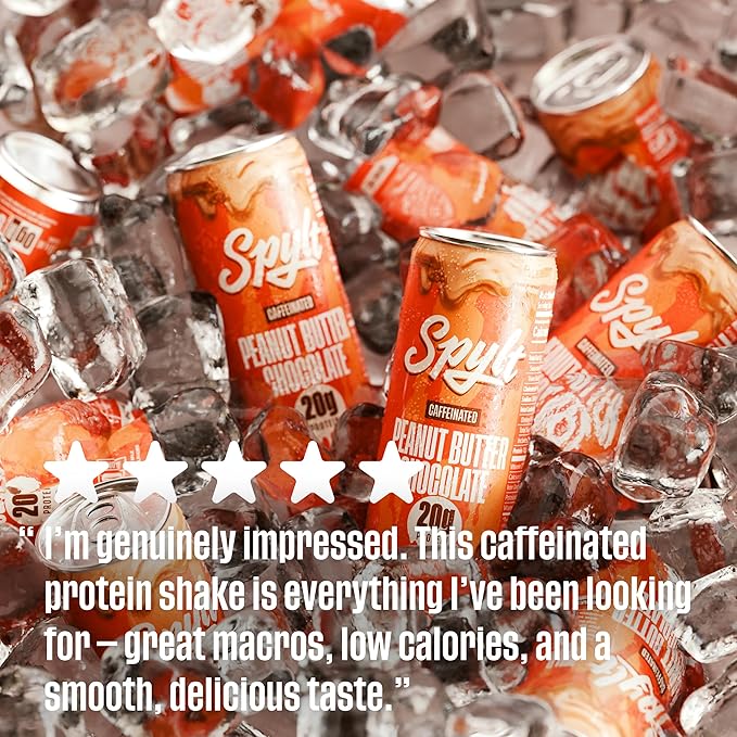 Spylt High Protein Peanut Butter Chocolate Milk with 60mg Caffeine & 20g Protein - 90 Calories, Ready to Drink, Sugar Free, Lactose Free Milk, Perfect for Workout Recovery & Afternoon Pick Me Up - 12 Count