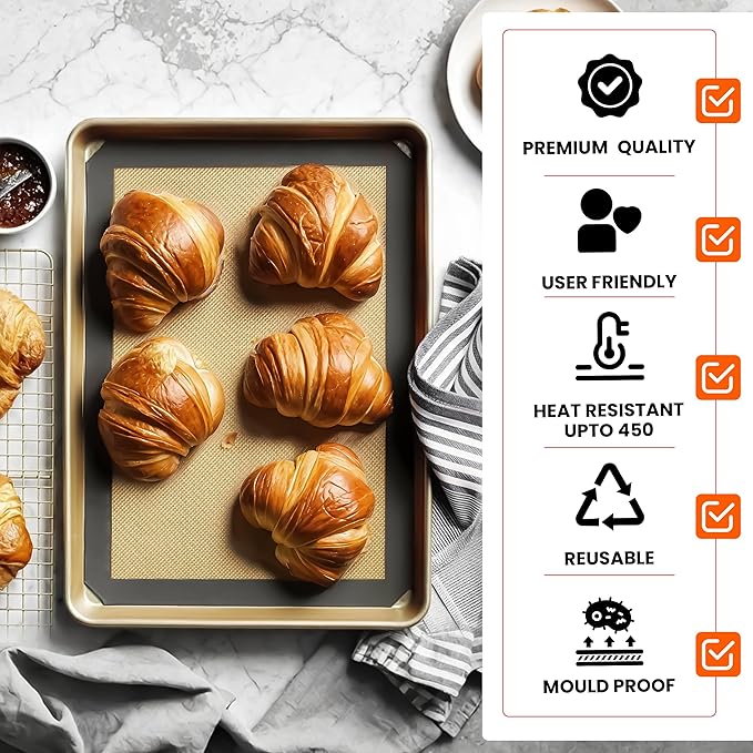 2 Half Sheet Nonstick Silicone Baking Mats and Microwave Toaster Oven Pizza Mat Circle 9" - Thick Heavy Duty Silicone Baking Sheet Non Stick 1/2 for Macaron Cookie - 3 Pack Reusable Cooking Pads