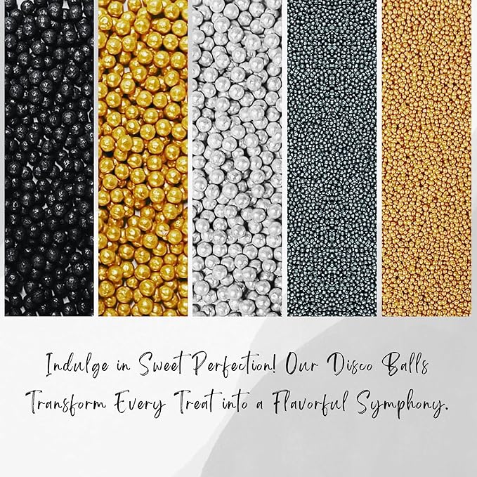 Confect Edible Galaxy Sprinkles | Sprinkles for Cakes & Cupcakes Decoration | pack of 5 Mix Black, Champagne Gold, Sliver, Grey & Golden Pearl | Vegan, Gluten-Free, Nut-Free, Soy-Free, Dairy-Free, Palm Oil-Free- 5 Oz
