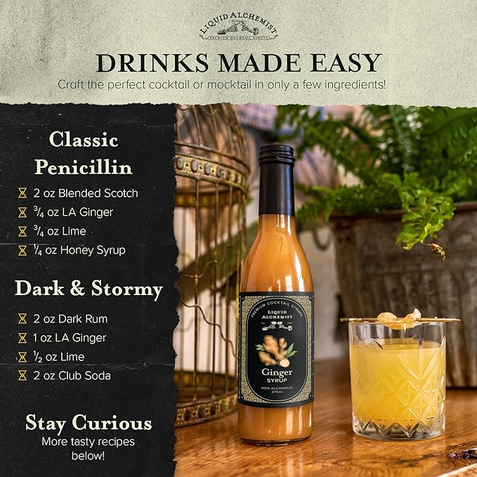 Liquid Alchemist Ginger Syrup for Cocktails - Real Ingredients Make our Liquid Ginger Puree for Cocktails the Perfect Moscow Mule Syrup - Our Non-GMO Vegan Drink Mixer Lasts Up to 2 Years (25.4 oz)