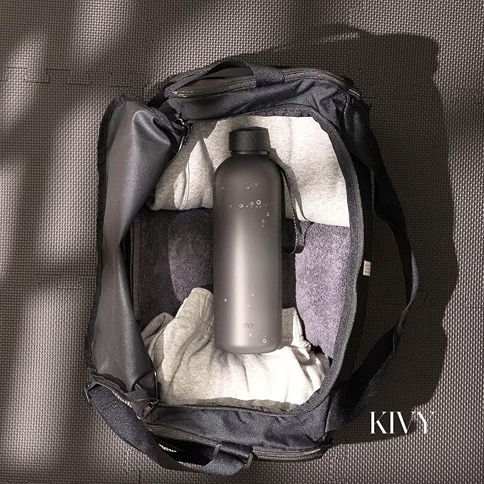 KIVY Large Water Bottle 50oz [Lightweight & Shatterproof] Fits Backpack & Cupholder for Travel, Sports, School - Black water bottle no straw - 1.5 Liter water bottles - 50oz Water bottle