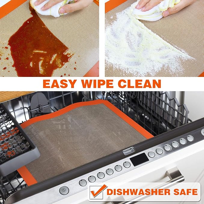 Silicone Baking Mat - Best German Silicone - Non Slip Silicone Baking Sheet, Non Stick Reusable Silicone Mats for Baking, Oven Liner, Counter Mat, 2 Half Sheets Mats + 1 Macaron Cookie Sheet