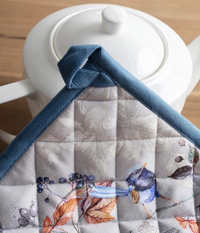 Maison d' Hermine Pot Holders Set 100% Cotton Heat Resistant Potholders 8" x 8" Hot Pads with Loop BBQ, Cooking, Baking, Grilling, Kitchen, Handling Hot Pans (Pack of 2, Equinoxe - Grey)