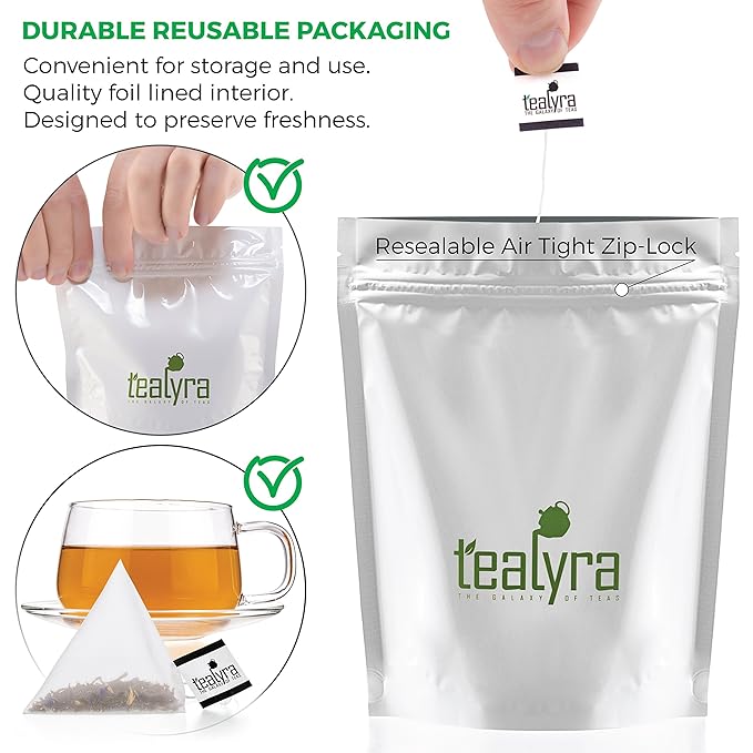 Tealyra - Cream Earl Grey Tea Pyramids Bags - Classic Black Leaf Tea - Citrusy with Vannilla Flavor - 25 Sachets (2-ounce)