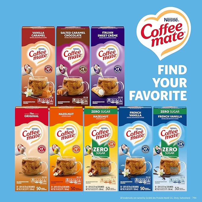 Nestle Coffee mate Coffee Creamer, French Vanilla, Liquid Creamer Singles, Non Dairy, No Refrigeration, 0.375 fl oz Tubs (Pack of 200)