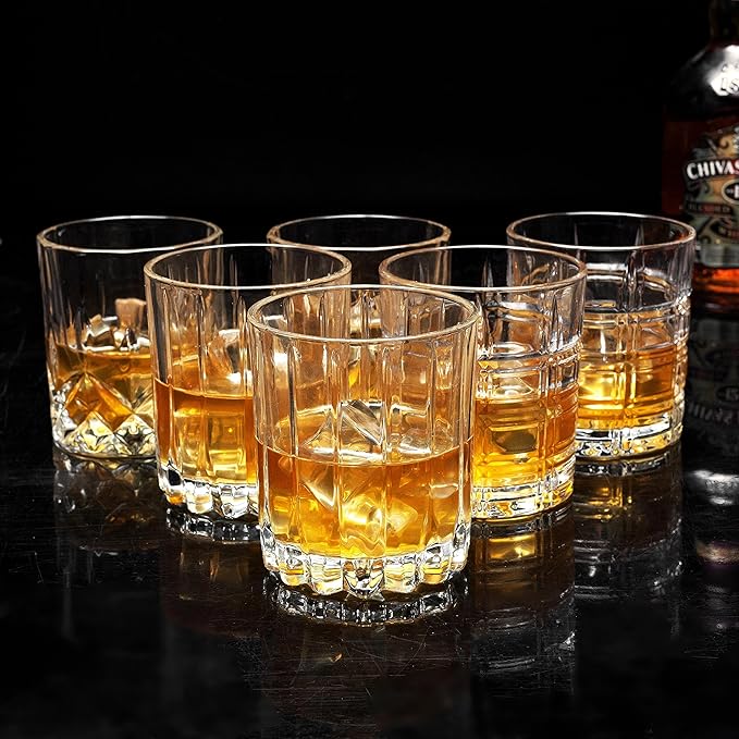 KANARS Whiskey Glasses Mixed, 10 Oz Scotch Glasses Set of 6, Rock Bar Tumblers 3 Patterns in Luxury Gift Box for Birthday, Anniversary, Housewarming and Wedding