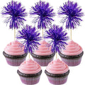 Gyufise 30Pcs Foil Firework Cupcake Toppers Sparkle Tinsel Cake Toppers Tinsel Drink Cake Decoration Cocktail Picks for Birthday Wedding Graduation Party Supplies Dark Purple