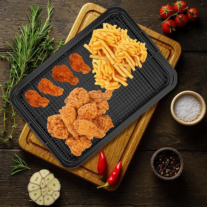 Air Fryer Basket for Oven, OPENICE 18.6" x 12.8" Air Fryer Basket and Tray Set, Extra Large Stainless Steel Air Fryer Pan Crisper Tray for Crisping Fried, Chicken, Bacon - Black