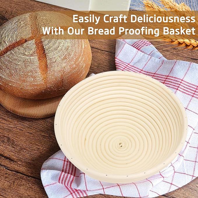 Banneton Bread Proofing Basket 9.6 * 6 Inch Sourdough Baking Rising Banaton Proofer Box Warmer Baskets Oval Round Bowl Cover Bowls Making Small Bulk Set of 2 Kit Supplies Tools Rattan for Bakers Gifts