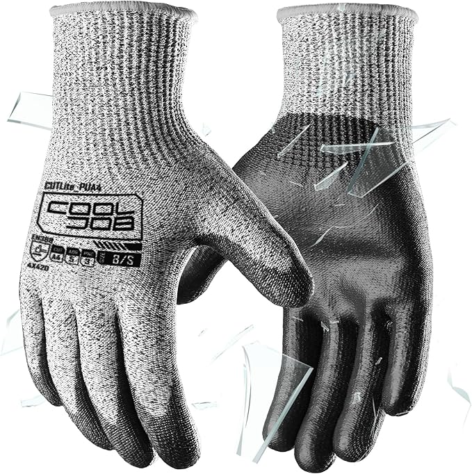 COOLJOB 12/120 Pairs Cut Resistant Safety Work Gloves with Grip, 13 Gauge Seamless Shell with PU Coating, ANSI A2 A4, Gray