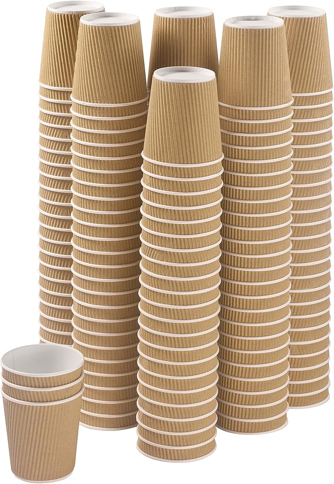 NYHI 150 4 oz Ripple Kraft Paper Cups Brown Hot Cold Cups 3 Layer Rippled Small Insulated Disposable Coffee Cups Perfect for Cappuccino Hot Cocoa or Iced Drinks
