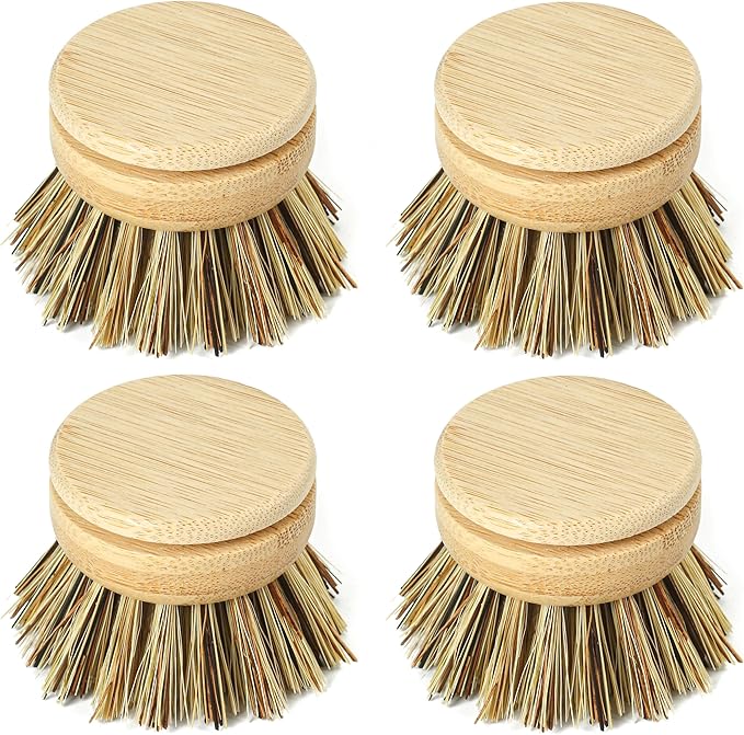 Jungle Culture Firm Bristle Replacement Brush Heads for Eco Dish Brushes • Wooden Kitchen Washing Up Brush Heads Pack of 4 • Interchangeable Bristle Refills • Dish Scrubbers • Zero Waste Cleaning