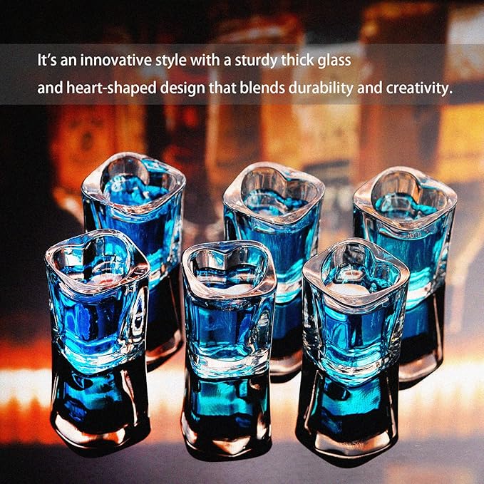 Heavy Base Shot Glasses - Set of 12, Heart & Square Shapes, Ideal for Tequila & Espresso Shots, Bulk Pack