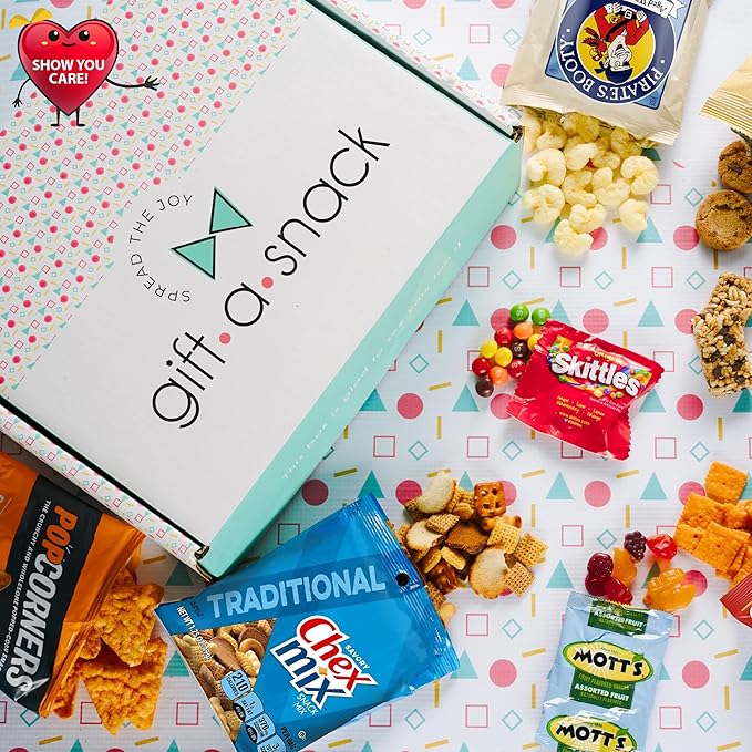 Gift A Snack - Thanksgiving, Holiday, Christmas Stocking Stuffer Healthy Snack Box Care Package + Greeting Card (50 Count) Birthday Treats Gift Basket, Nutritious Granola Breakfast Bars