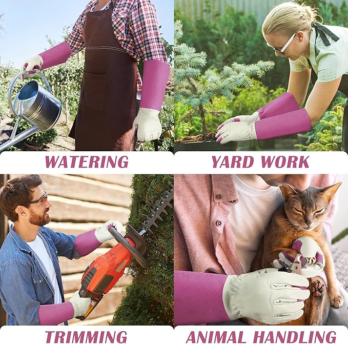 HANDLANDY Rose Pruning Gardening Gloves for Men & Women, Thornproof Long Gauntlet Gloves, Pigskin Leather - Breathable & Durability (Large)