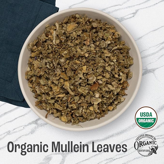 J Mac Botanicals Organic Mullein Leaves (4 oz) Certified USDA Organic. Loose Leaf Mullein Herbal Tea